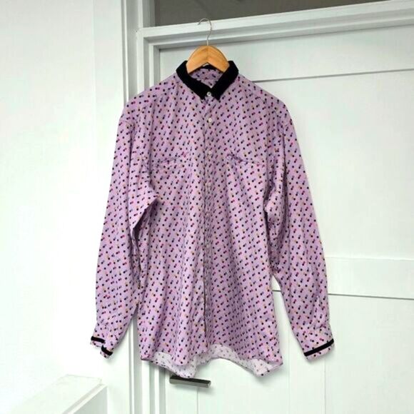 Etro Italy Velvet Collar Performance Relaxed Dress Shirt in Purple Polka Dot - Picture 1 of 11